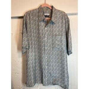 Firethorne Button Down Short Sleeve 100% Silk Boho Shirt Mens Large